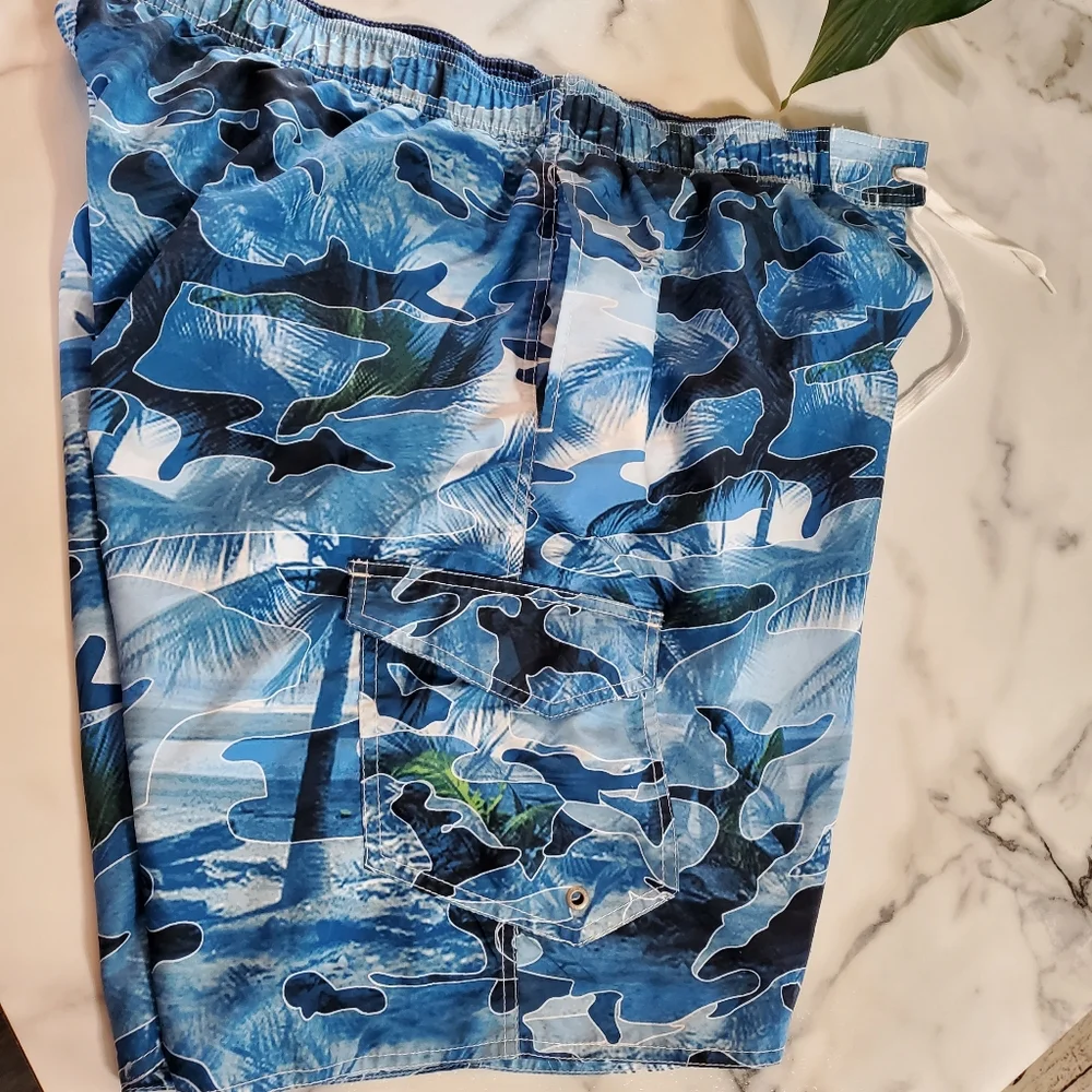 Newport Blue Island Brand Palm Trees Print Men's Swim Trunks size XXL